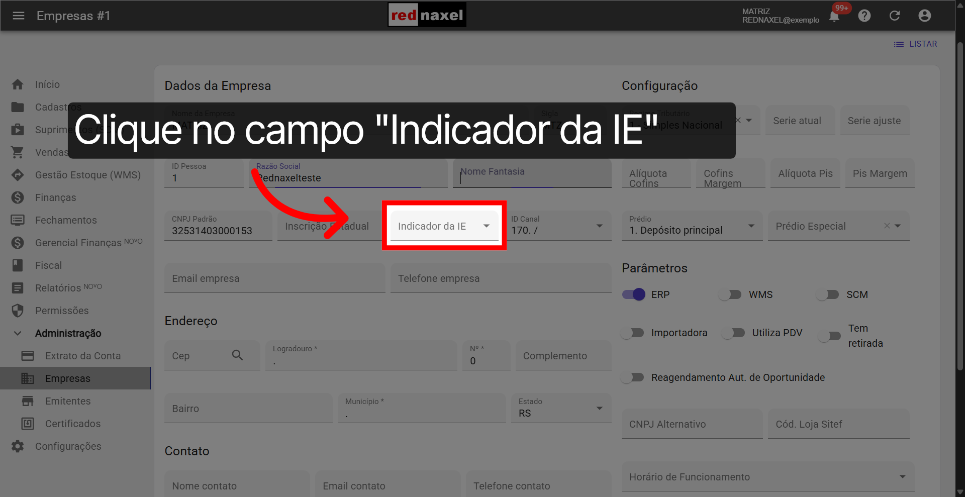 Campo: 'Indicador da IE'