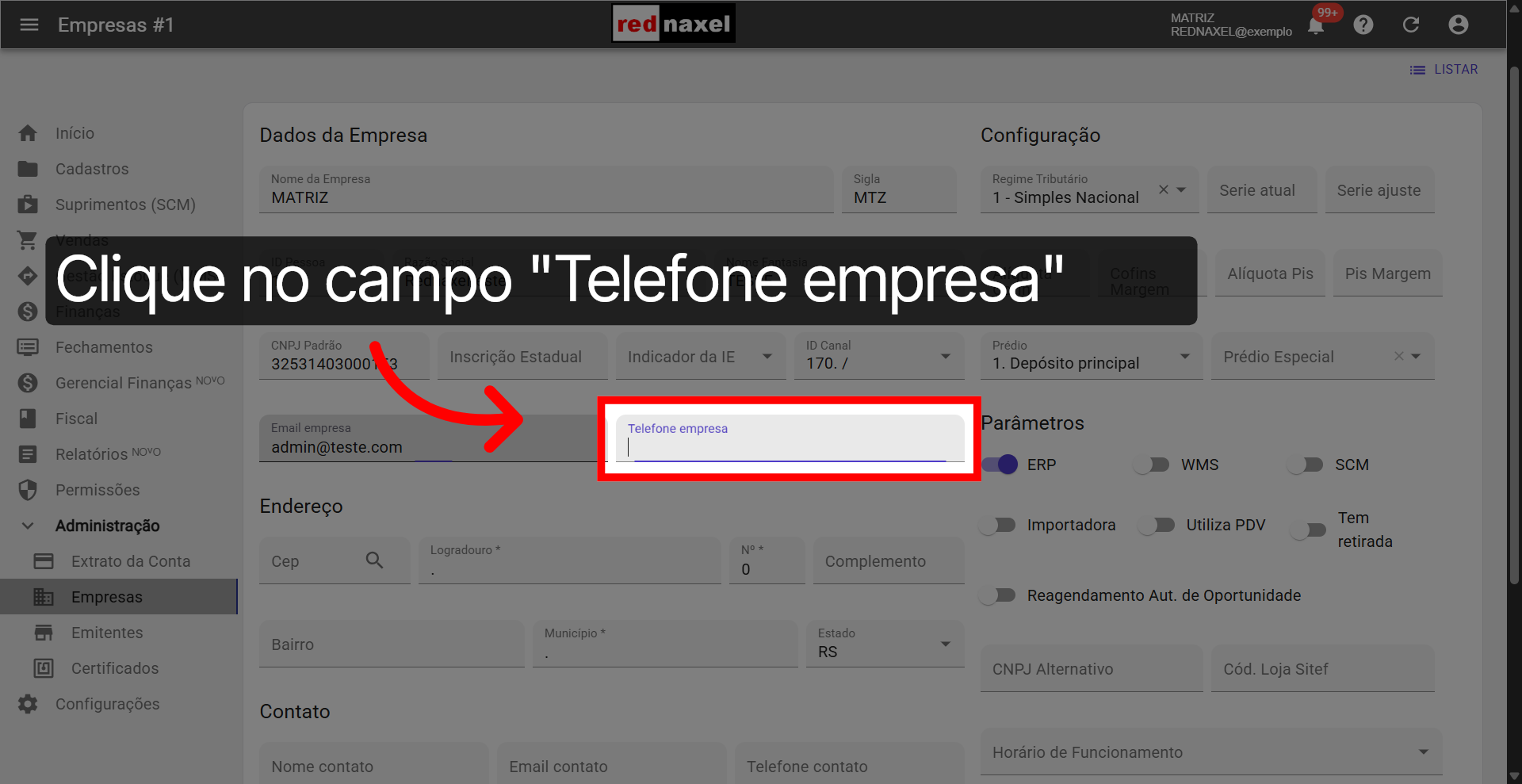 Campo: 'Telefone Empresa'