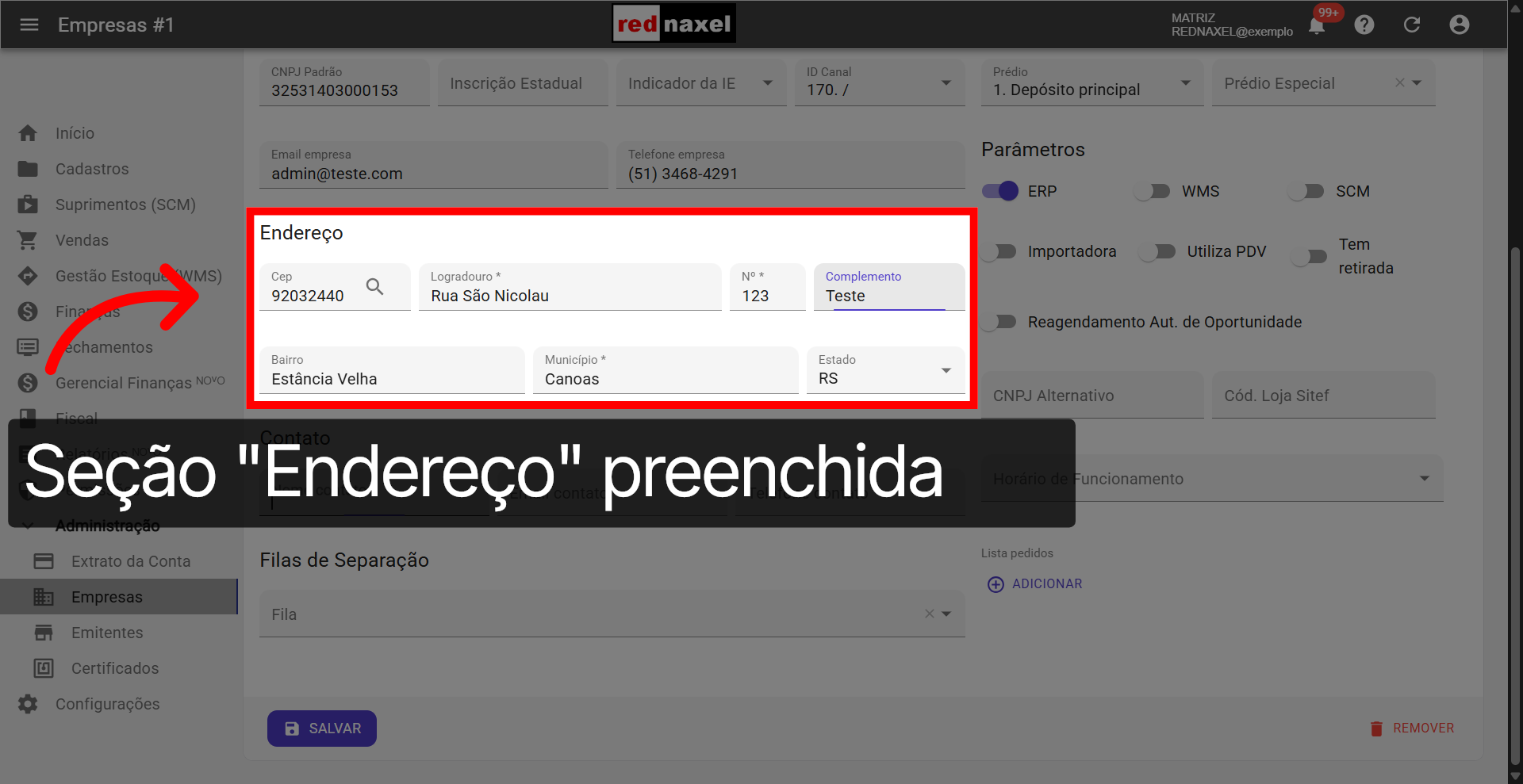 Visão Seção: 'Endereço'