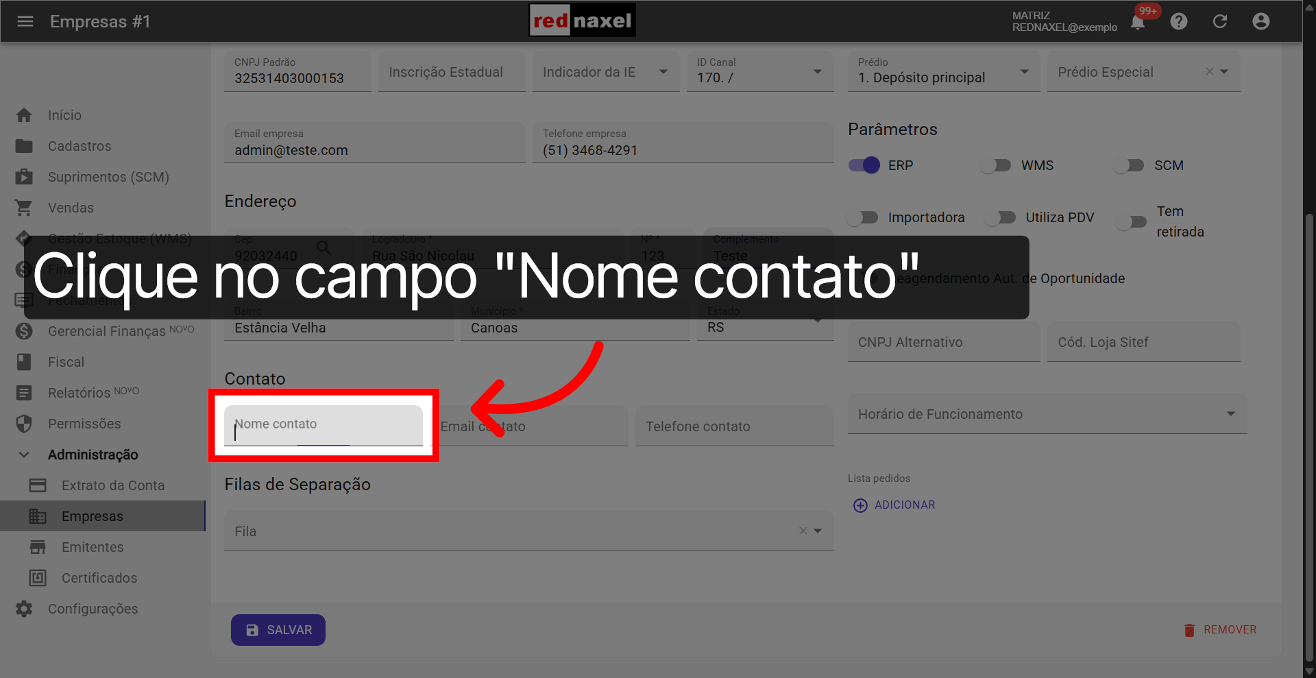 Campo: 'Nome Contato'
