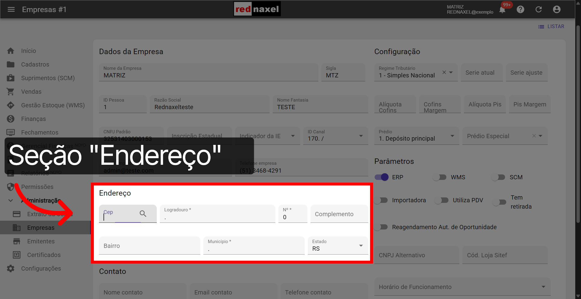Seção: 'Endereço'