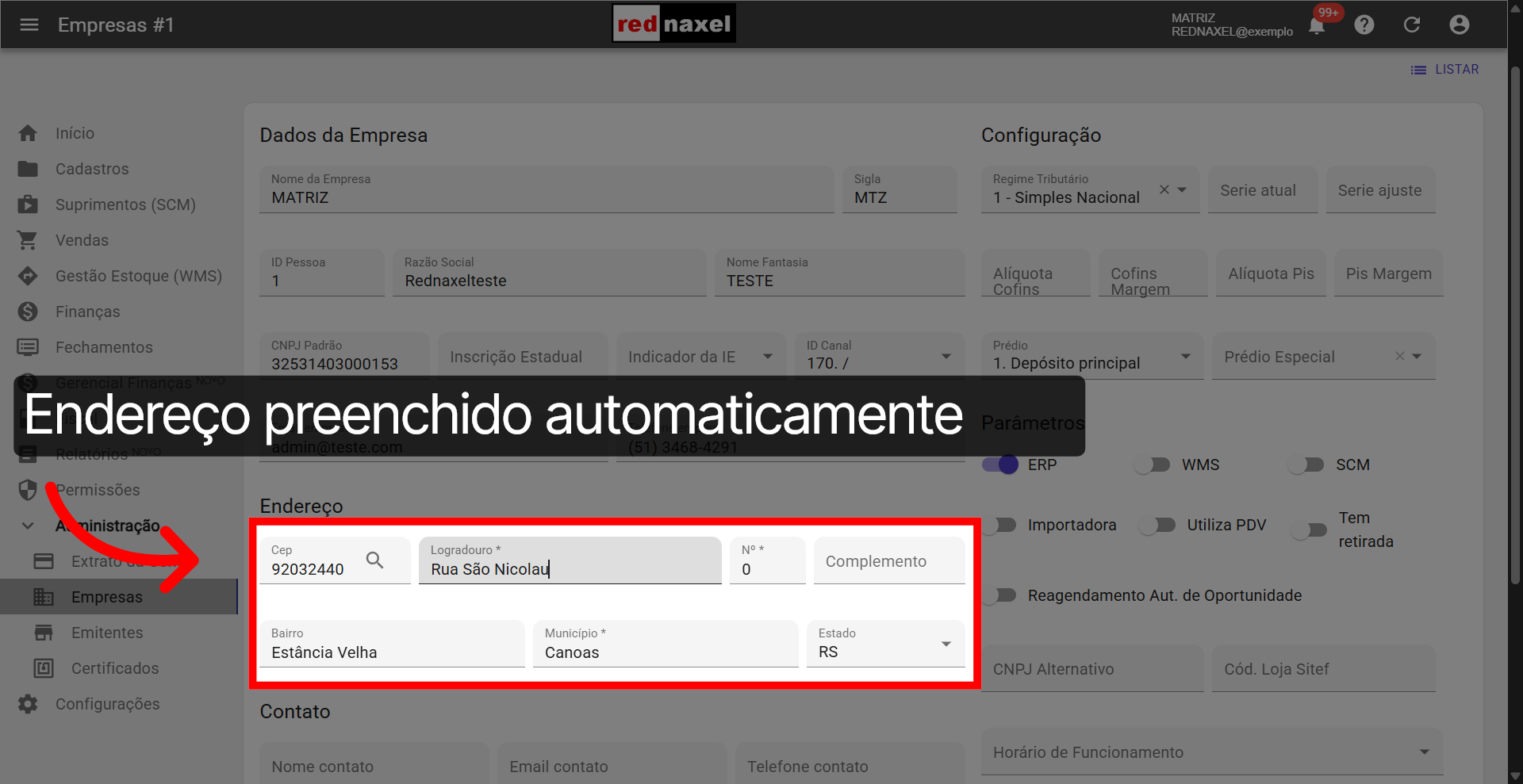 Endereço: Preenchido Automáticamente