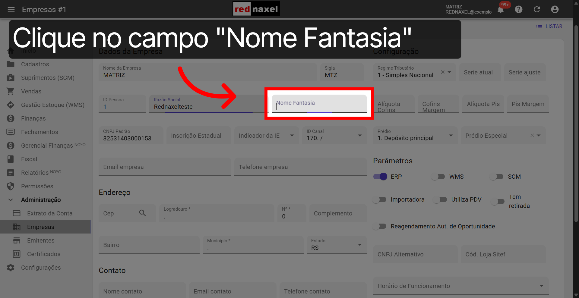 Campo: 'Nome Fantasia'
