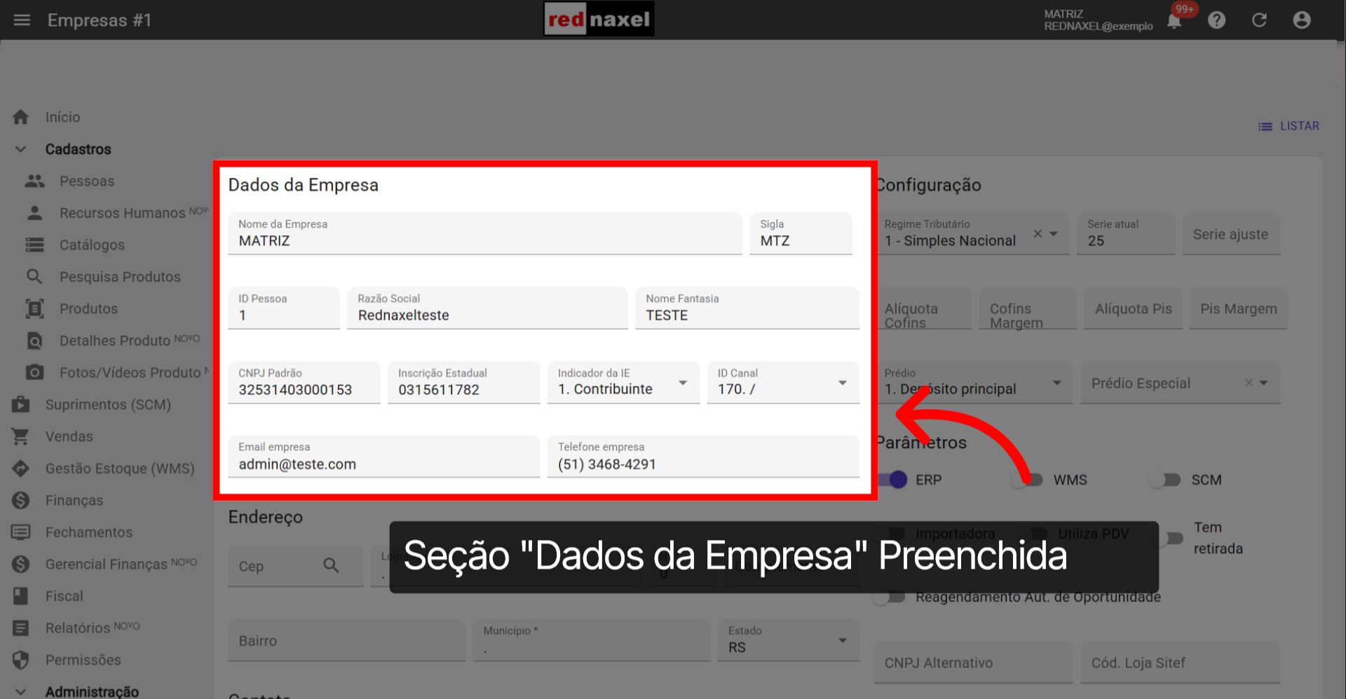 Visão Seção: 'Dados da Empresa' 