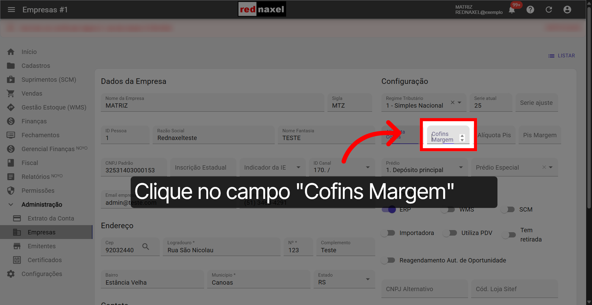 Campo: 'Cofins Margem'