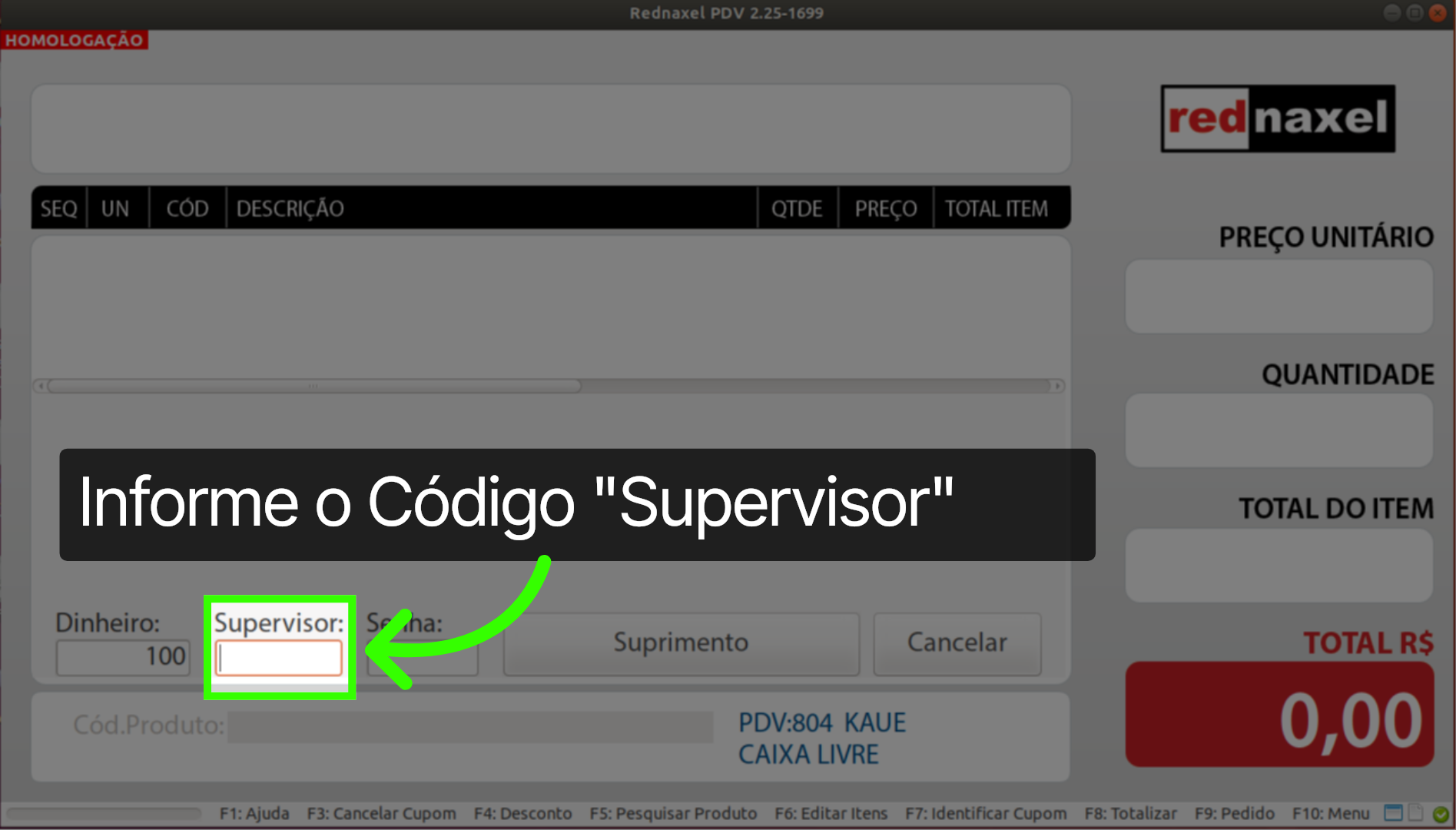 PDV: Tela Suprimento >>> Campo 'Supervisor'