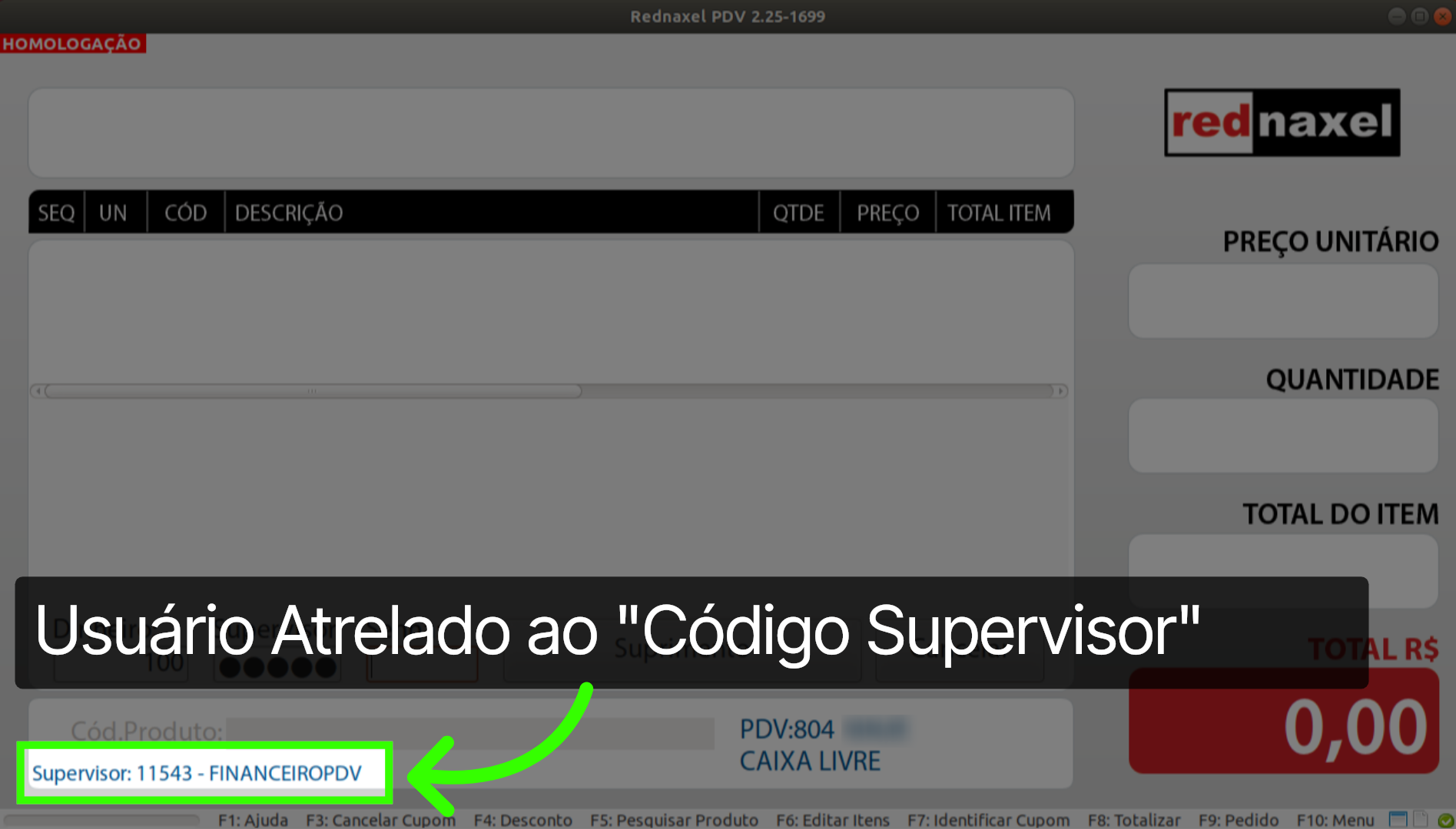 PDV: Tela Suprimento >>> 'Informação Supervisor'