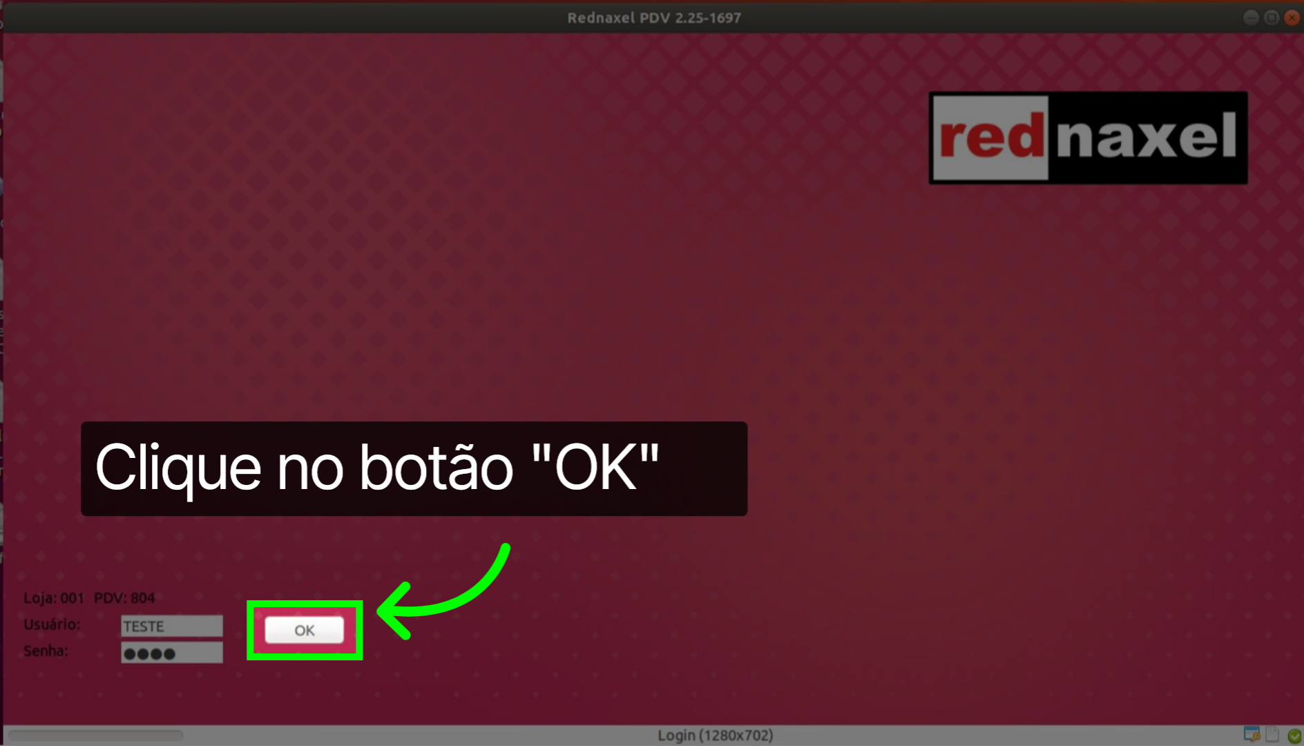 PDV Tela Login: 'Botão OK'