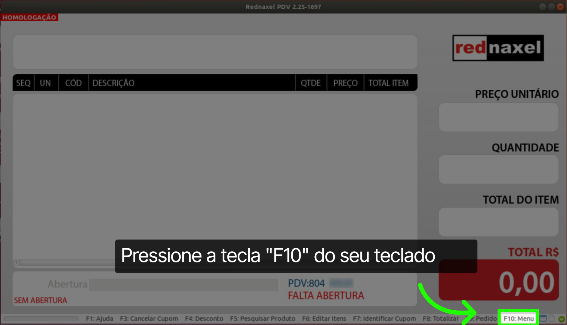 PDV: 'Tecla de Atalho F10'