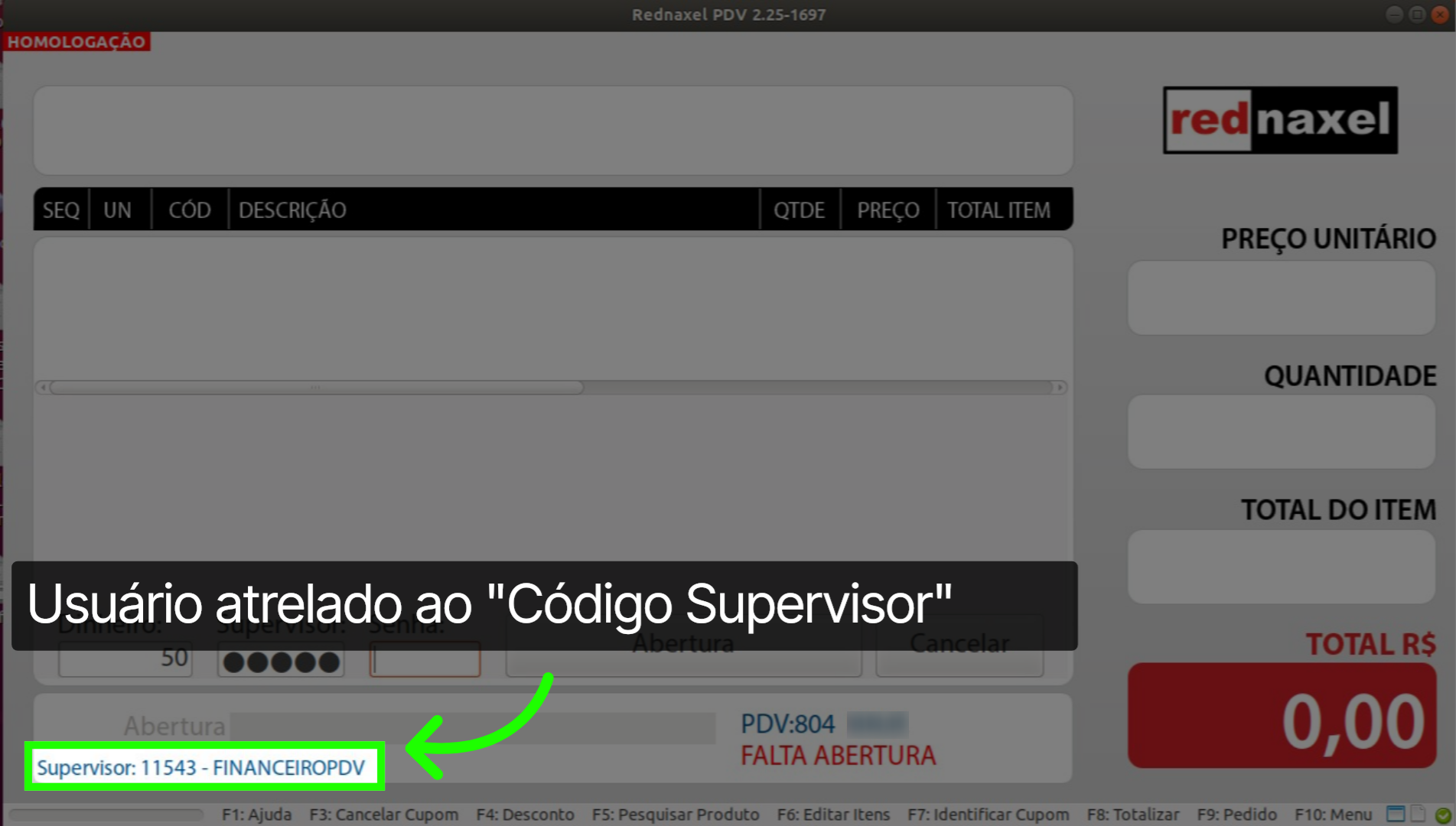 PDV Tela Abertura: 'Informação Supervisor'