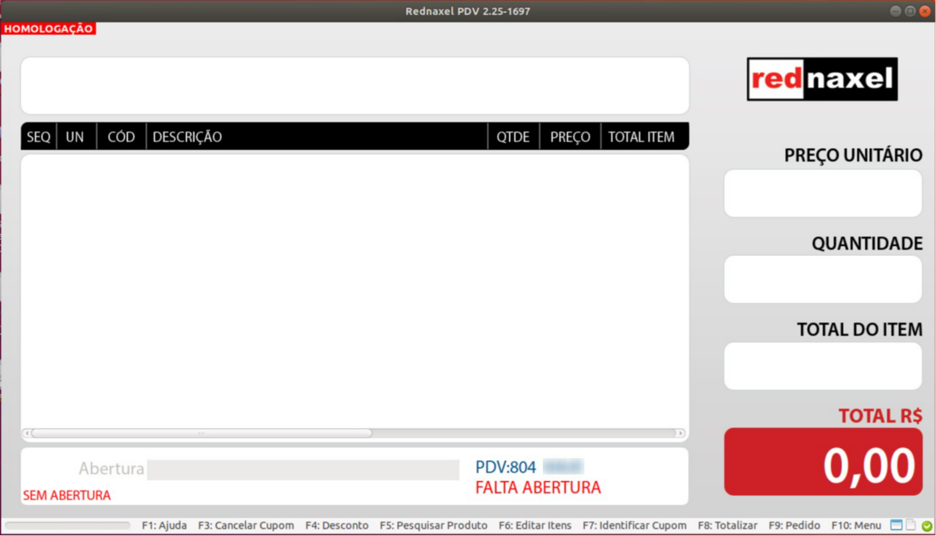 PDV Tela Inicial: 'Abertura Pendente'