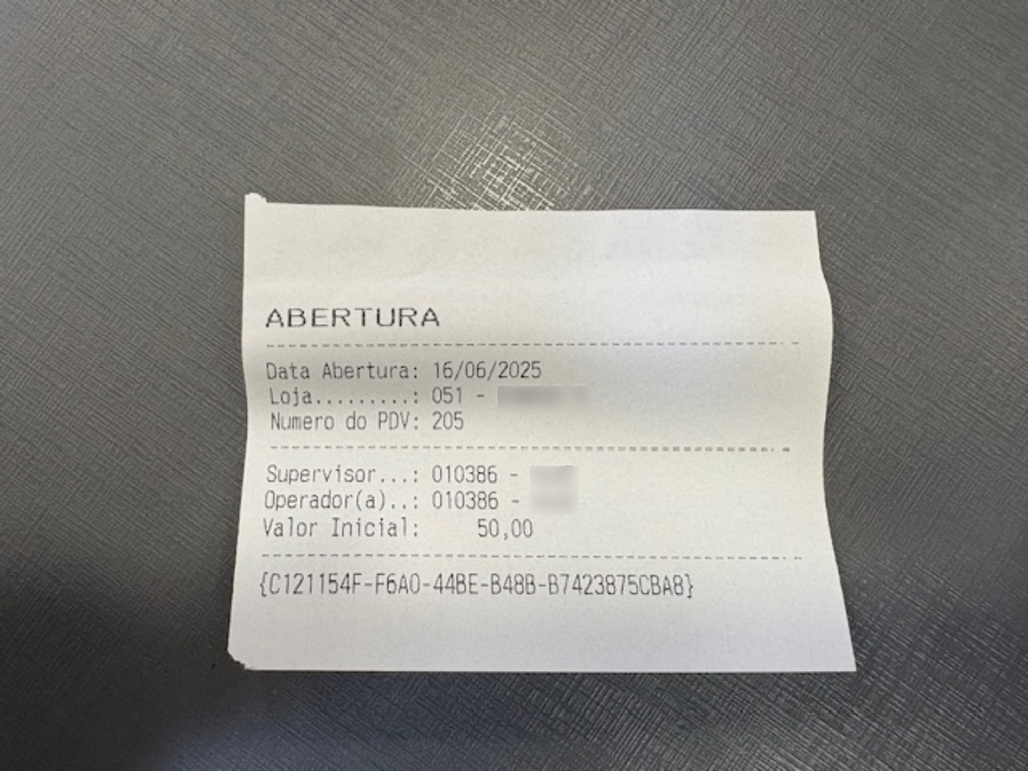 PDV: 'Comprovante Abertura'