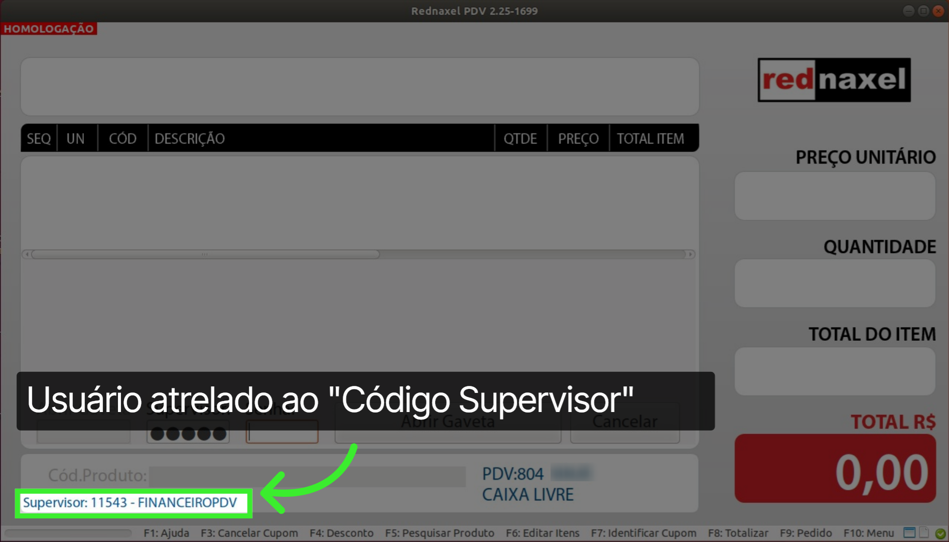 PDV Tela Abertura: 'Informação Supervisor'