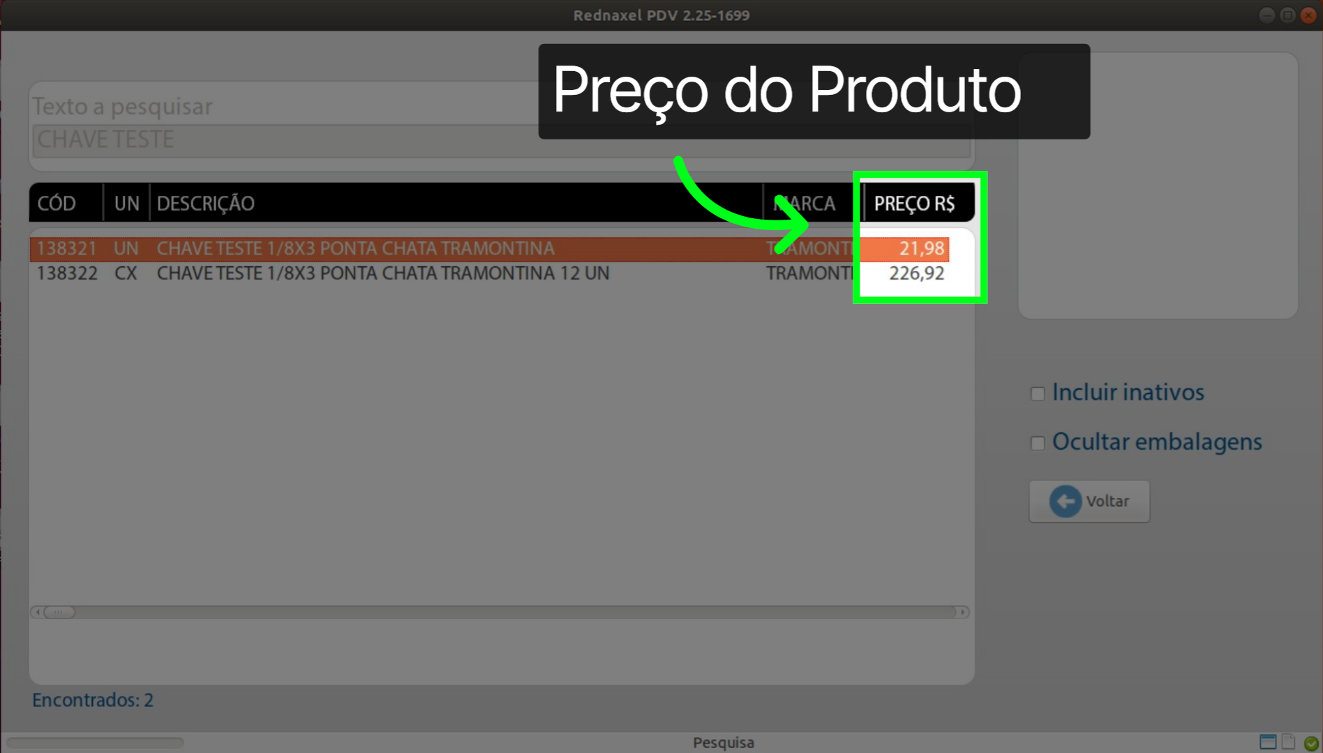 PDV Tela Pesquisa de Produto: 'Preço'