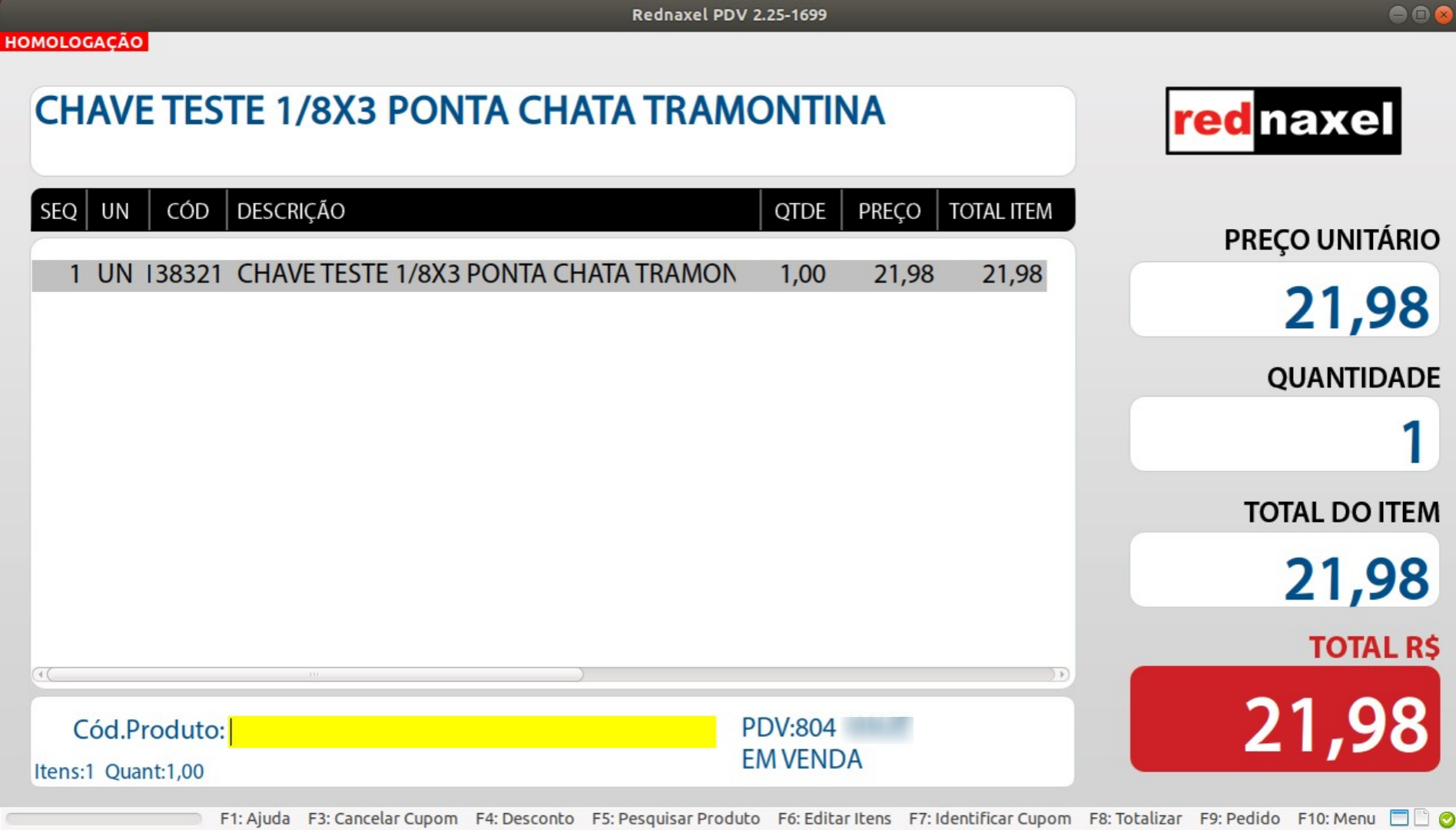 PDV Visão Final: 'Produto Registrado na Tela de Vendas'