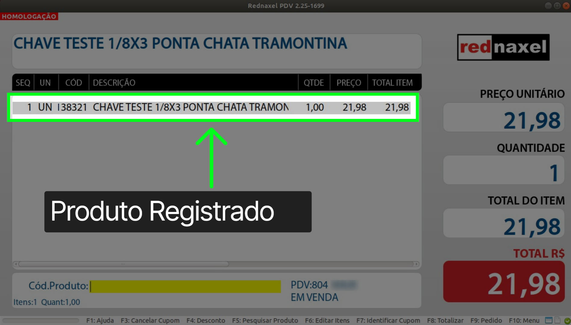 PDV Tela Pesquisa de Produto: 'Produto Registrado a Tela de Vendas'