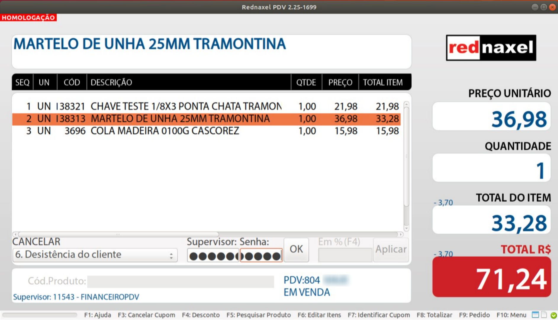 Tela de Cancelamento de Item: 'Visão do Processo'