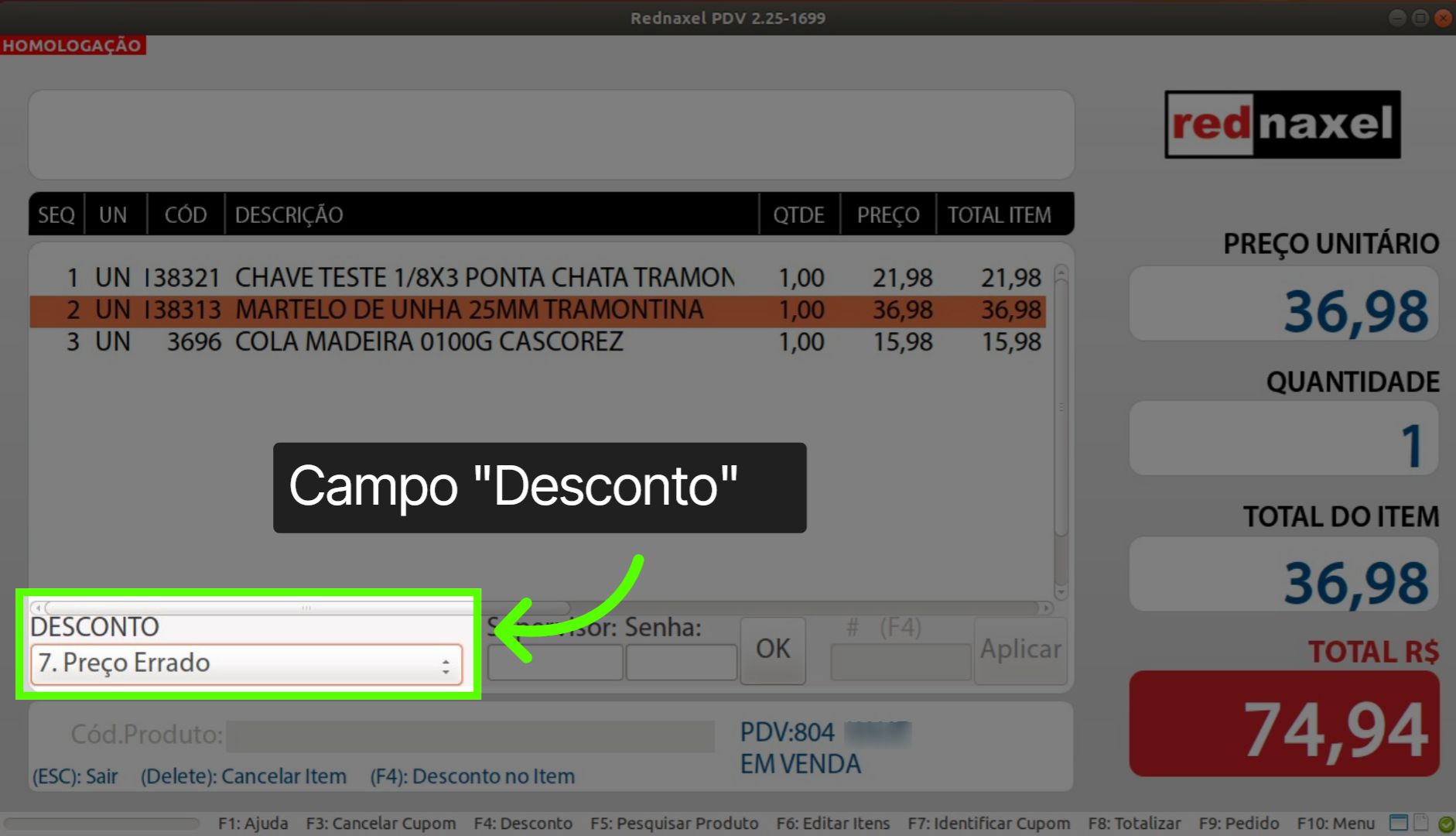 Tela de Desconto: 'Campo Desconto'