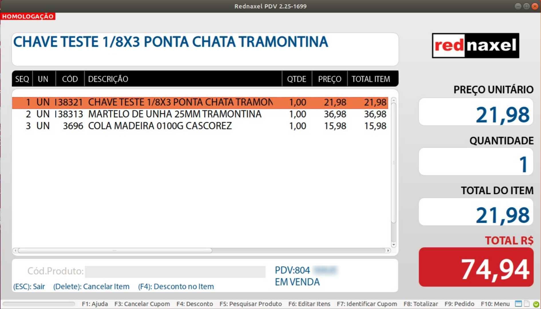 Função Editar Itens Habilitada