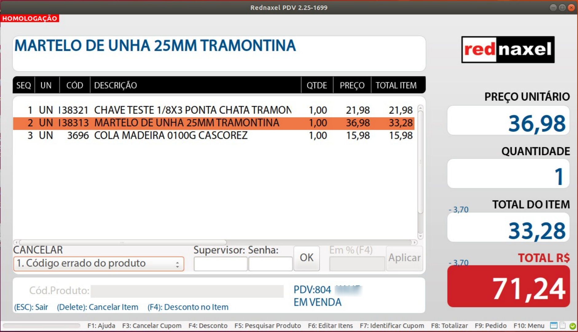 Visão: 'Tela Cancelar Item'