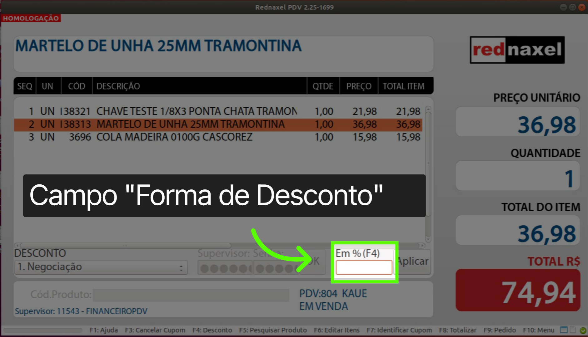 Tela de Desconto: 'Campo Forma de Desconto'