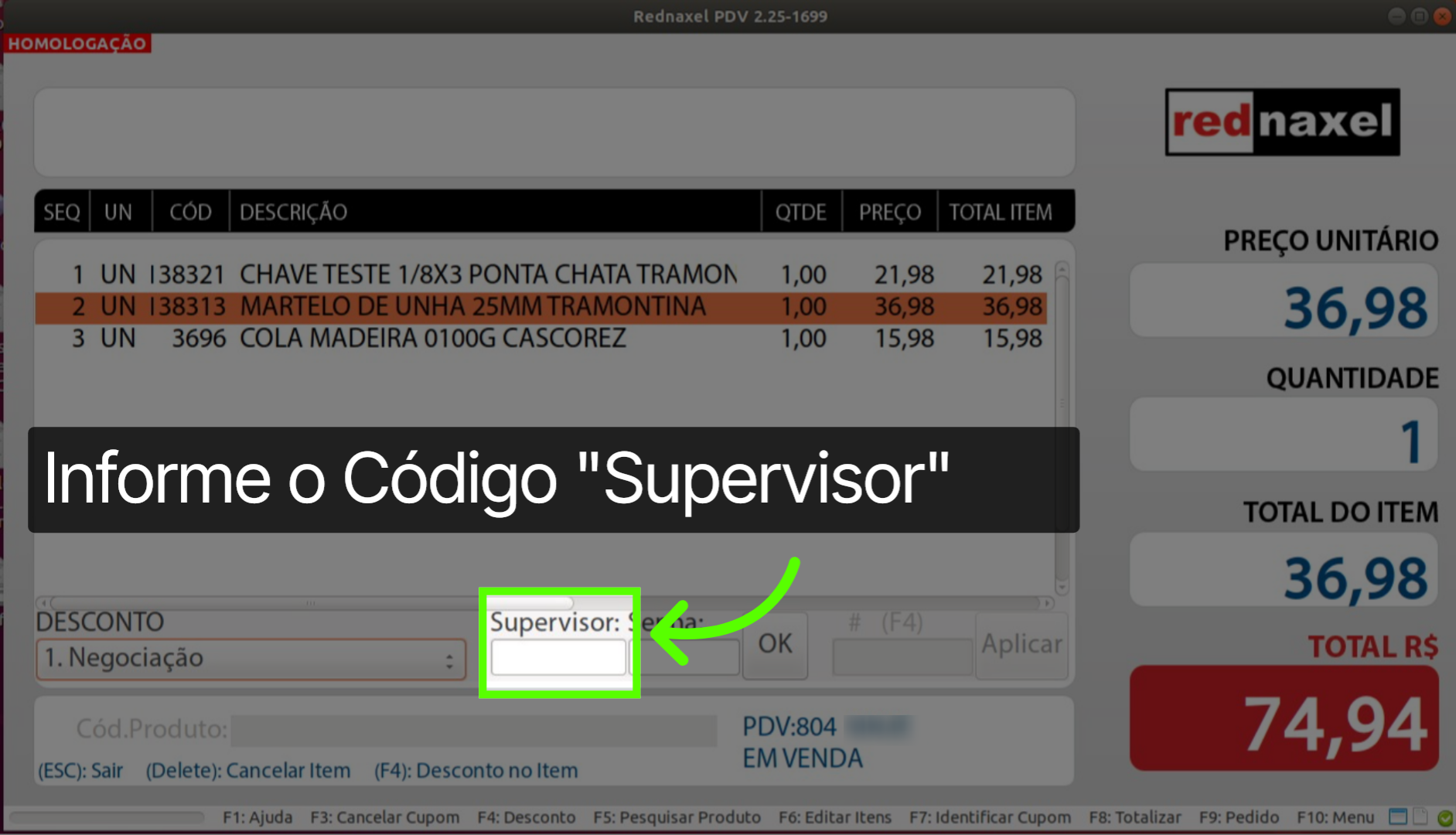 Tela de Desconto: 'Campo Supervisor'