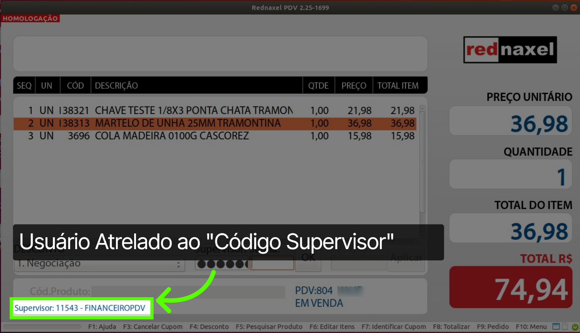 Tela de Desconto: 'Informação Supervisor'