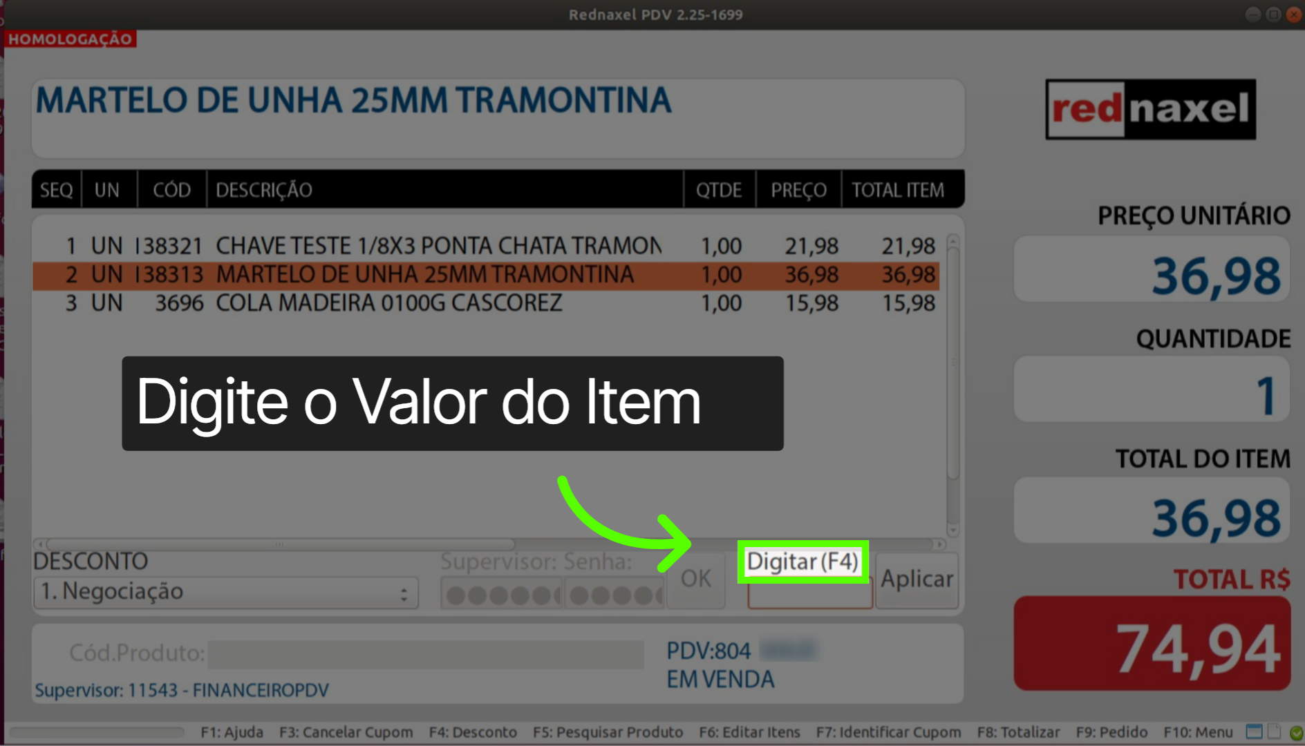 Tela de Desconto: 'Forma de Desconto em Digitado'