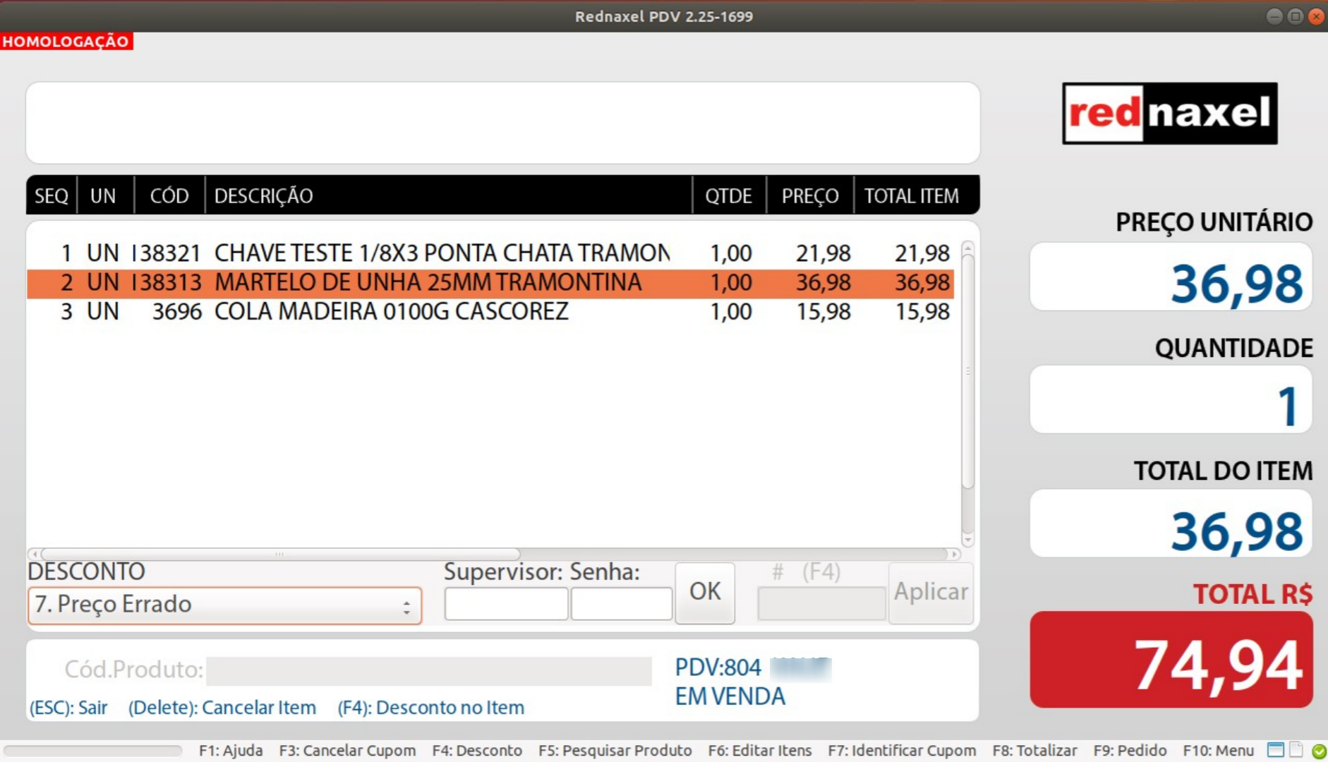 Editando Item: 'Tela de Desconto'