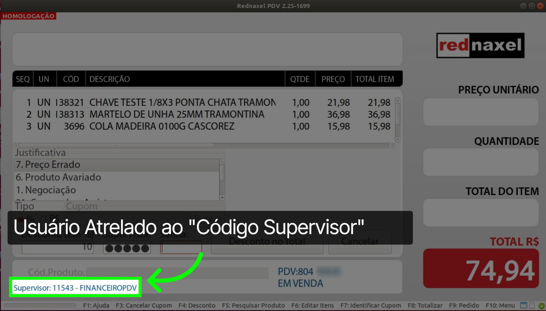 PDV: Tela Desconto >>> 'Informação Supervisor'