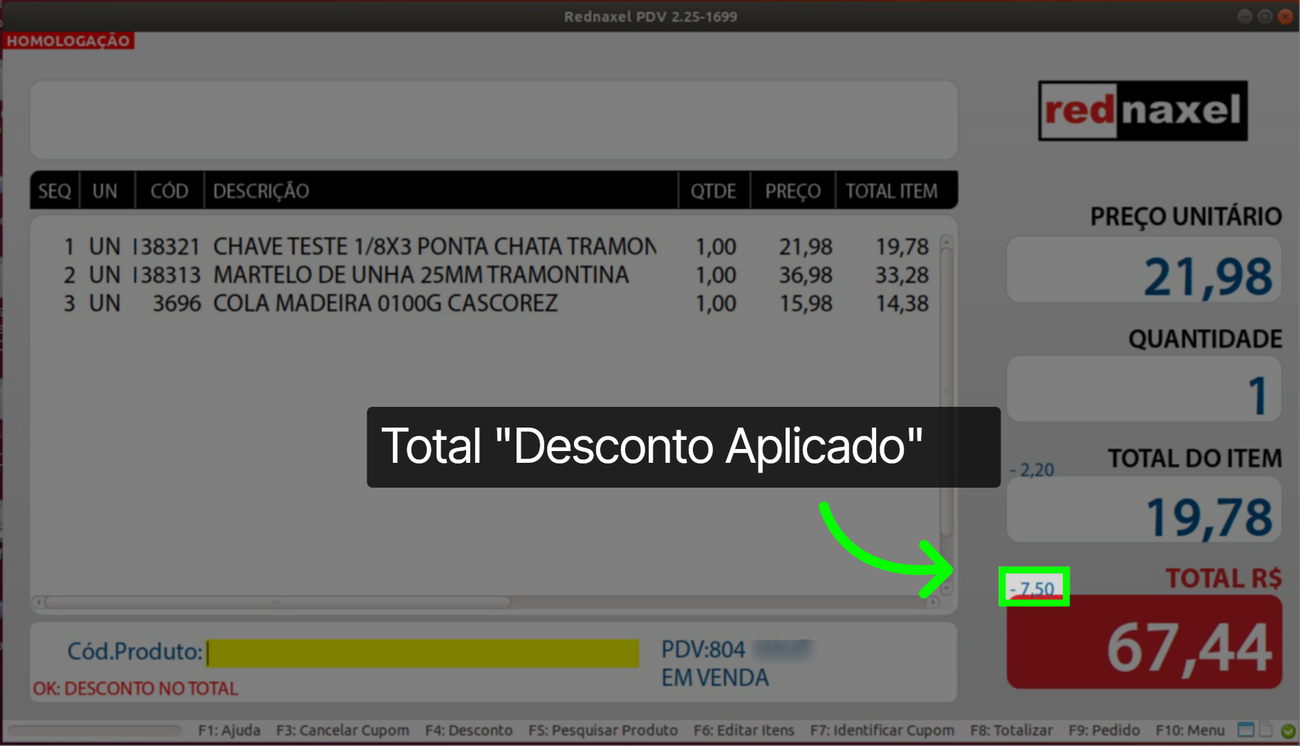 PDV: Tela de Vendas >>> 'Total Desconto Aplicado'