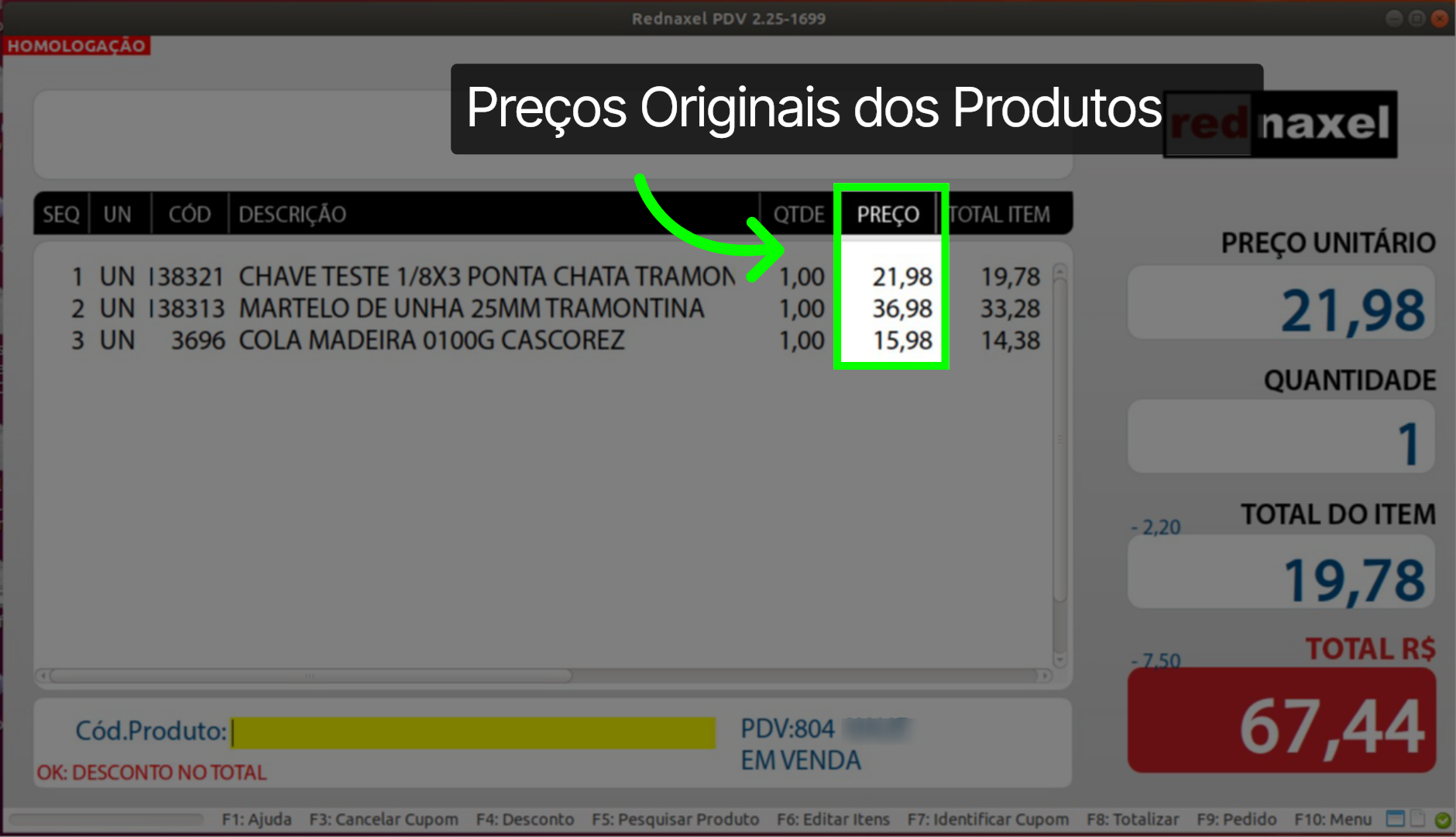 PDV: Tela de Vendas >>> Coluna Preço >>> 'Preços Originais' 