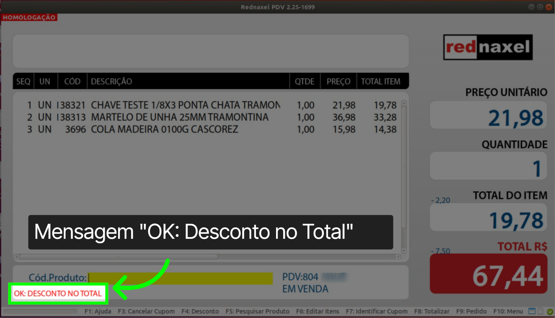 PDV: Tela de Vendas >>> Mensagem 'Desconto no Total'