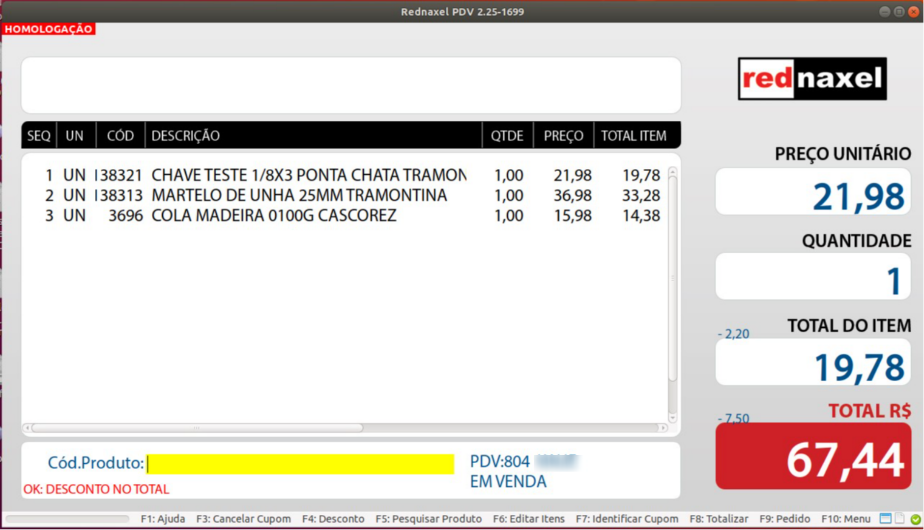 PDV: Tela de Vendas >>> Desconto Aplicado