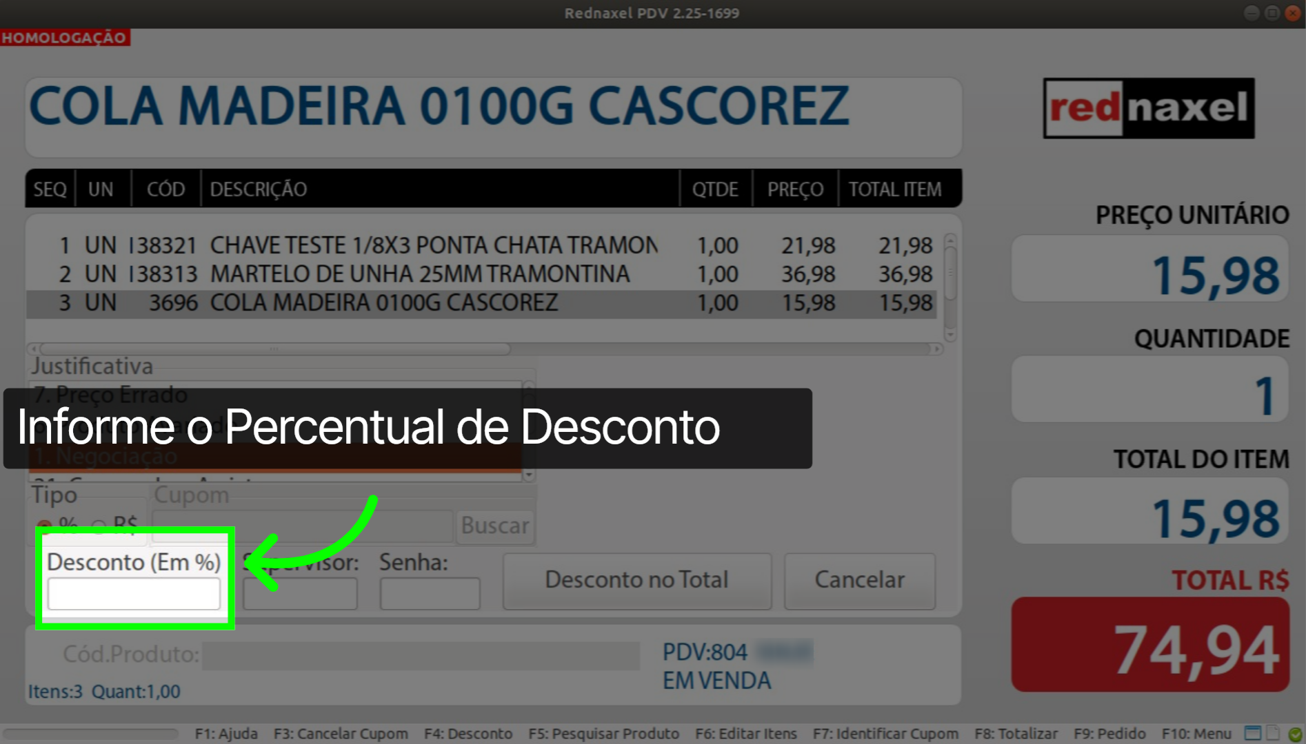 PDV: Tela Desconto >>> Campo 'Desconto'