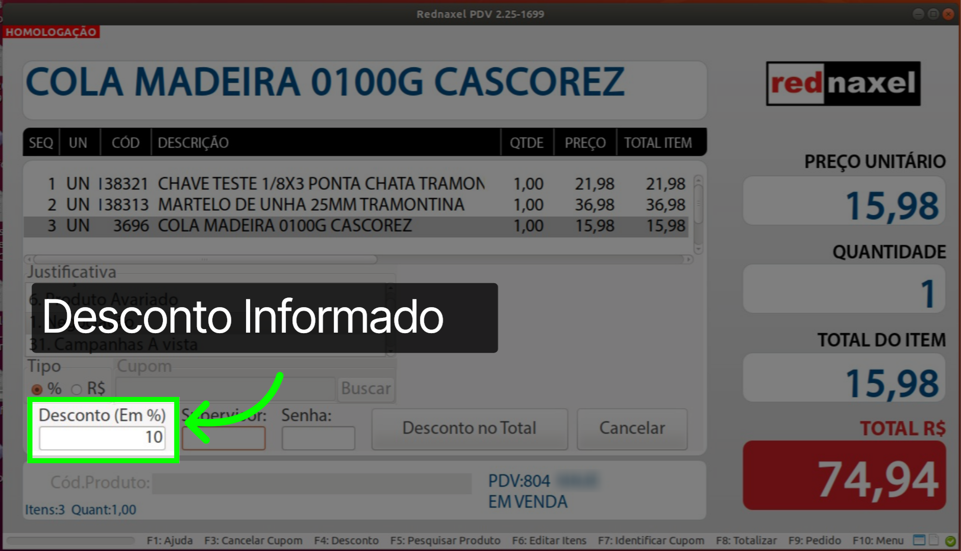 PDV: Tela Desconto >>> Exemplo 'Desconto Informado'