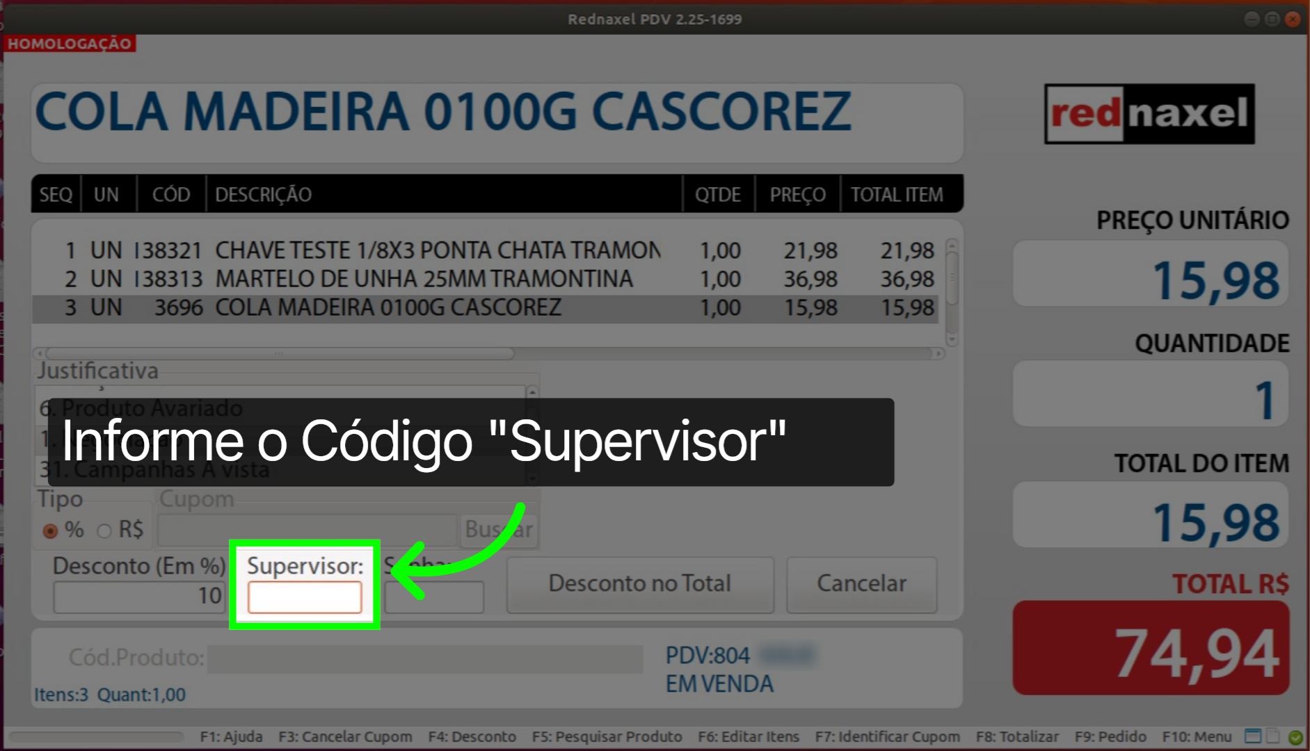 PDV: Tela Desconto >>> Campo 'Supervisor'