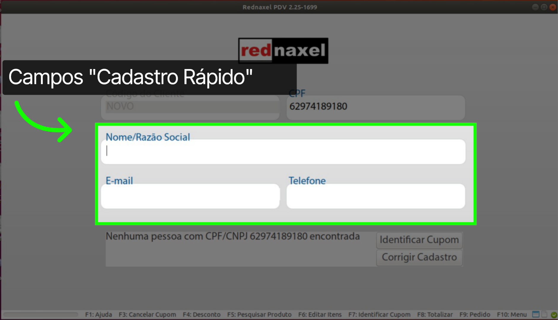 Tela: Identificar Cupom >>> Completar o Cadastro