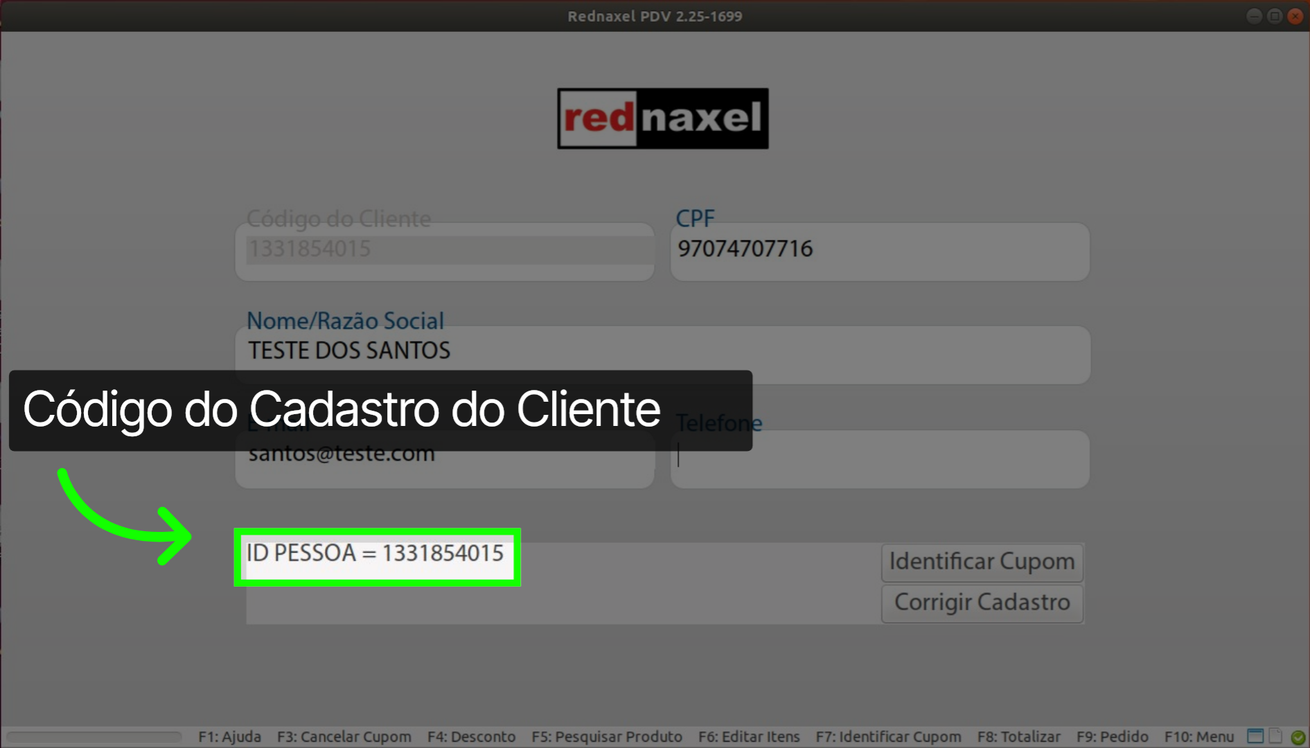 Tela: Identificar Cupom >>> Cadastro Existente >>> Mensagem