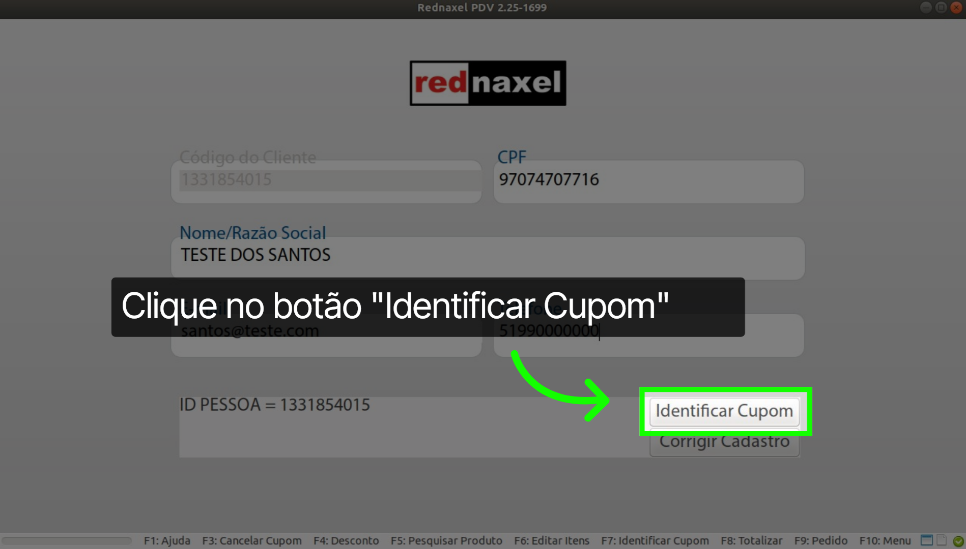 Tela: Identificar Cupom >>> Cadastro Existente >>> Botão 'Identificar Cupom'