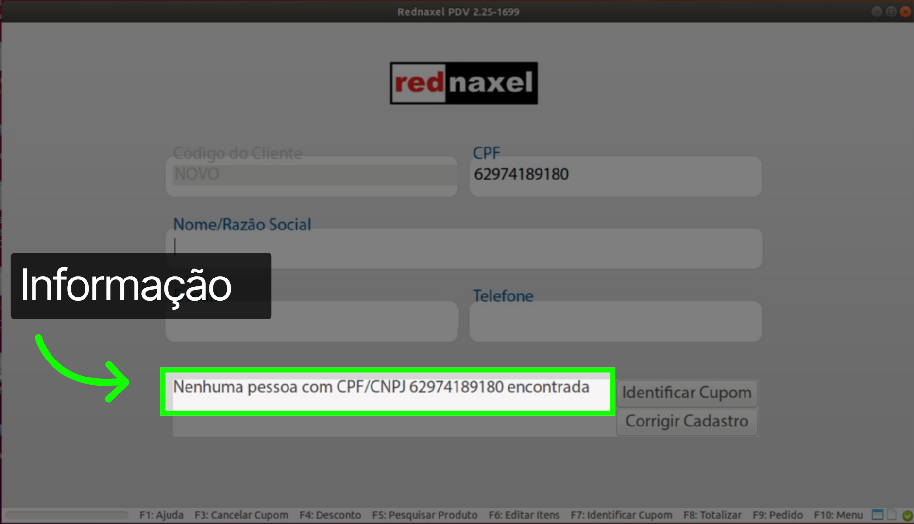 Tela: Identificar Cupom >>> Mensagem