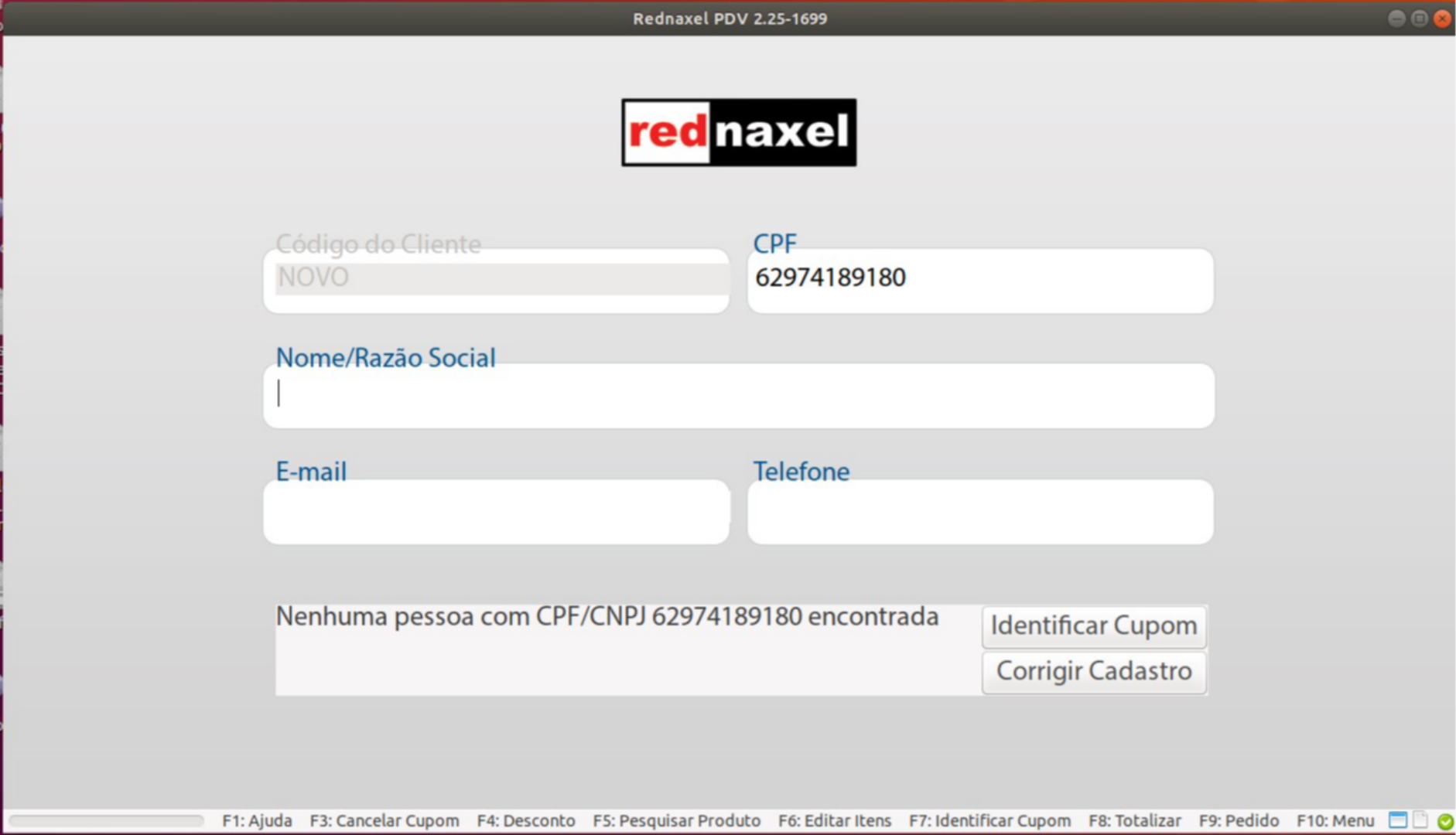 Tela: Identificar Cupom >>> Completar o Cadastro