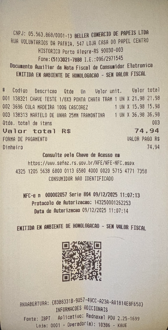 PDV >>> Tela Totalizar >>> Cupom Emitido: