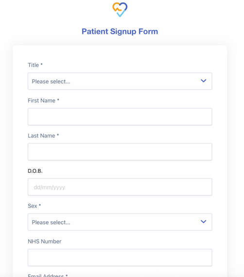A screenshot of a patient signup form
AI-generated content may be incorrect.