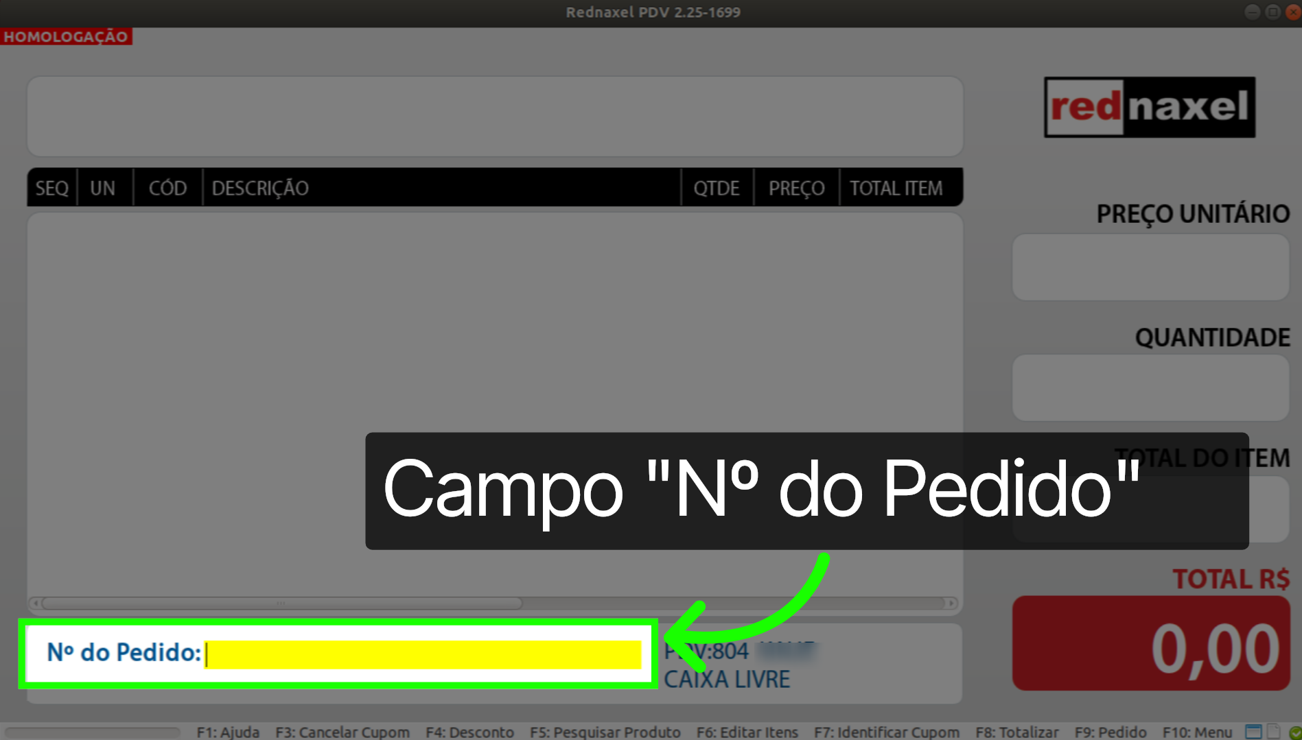 PDV >>> Tela Inicial >>> Exemplo: Importação de Pedido >>> Campo: Nº do Pedido