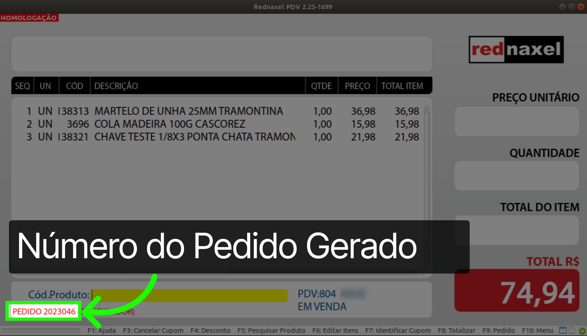 PDV >>> Tela Inicial >>> Exemplo: Exportação >>> Mensagem de Retorno: