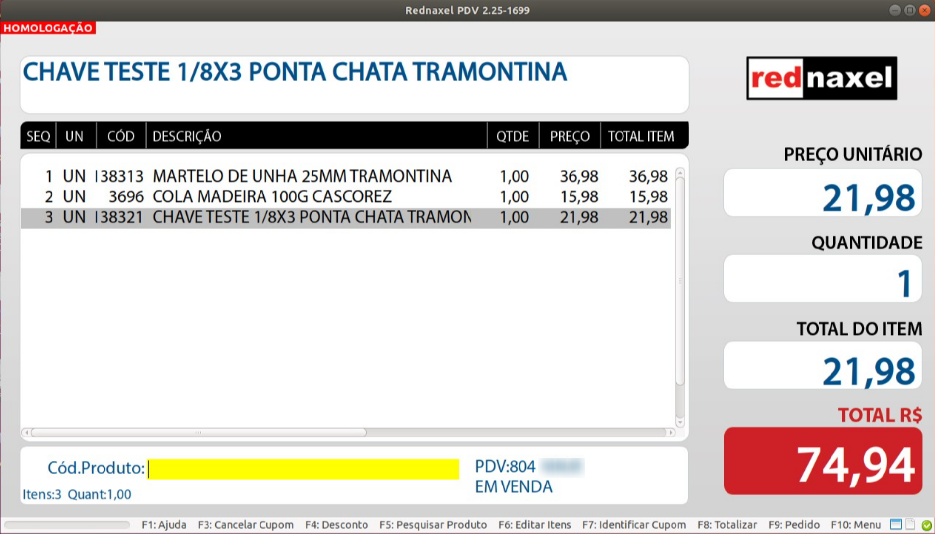 PDV >>> Tela Inicial >>> Exemplo: Exportação