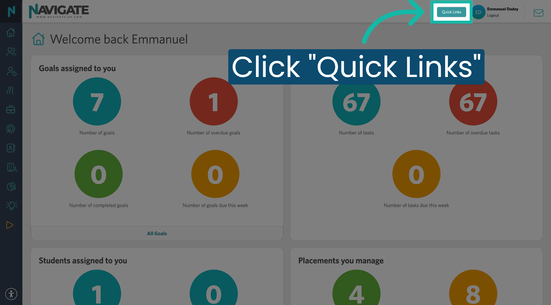 Open Quick Links Menu