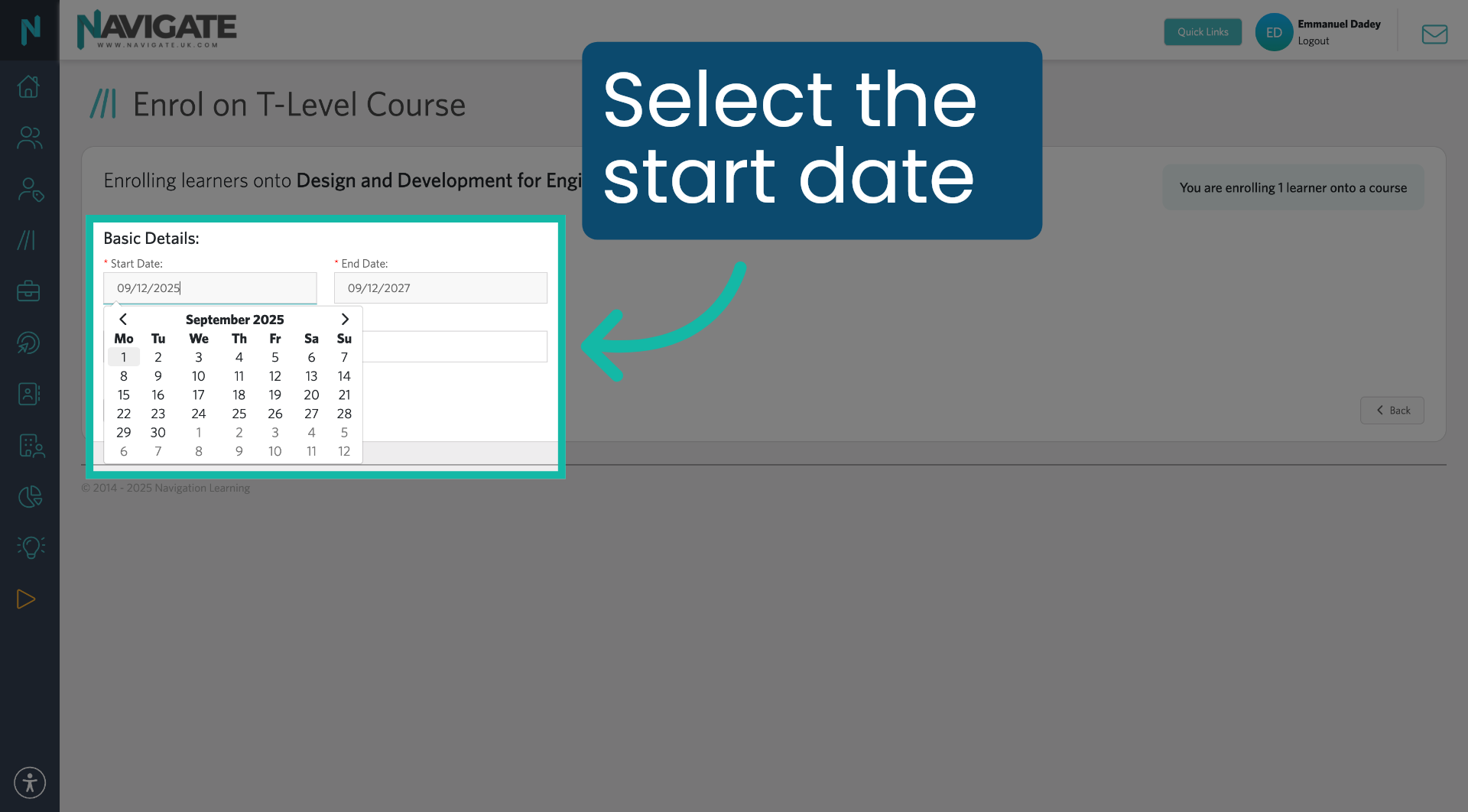 Choose Start Date Value