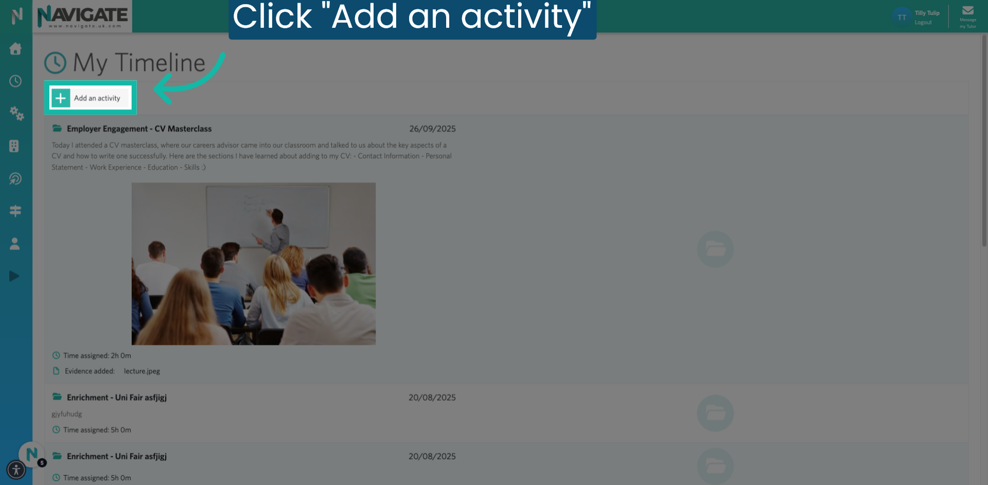 Click 'Add an activity'